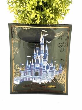 Vintage 1970s Walt Disney World Cinderella Castle Smoked Glass Trinket Dish